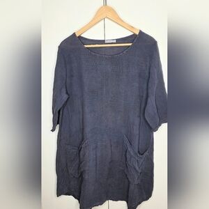 Made In Italy Linen/cotton Blend Blue Tunic With Pockets. MED.